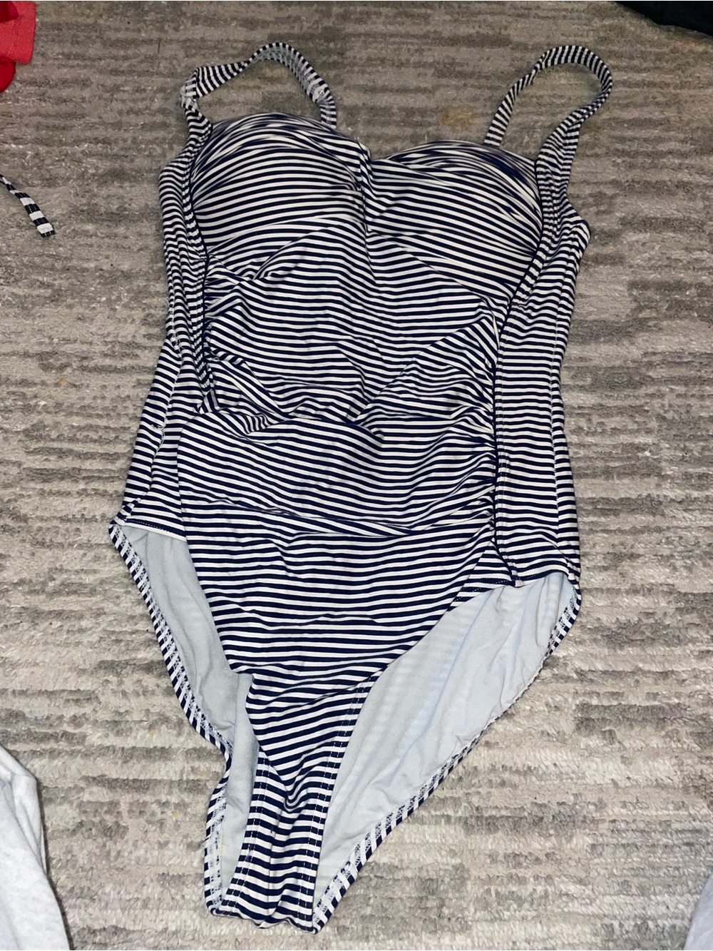 Striped Navy and White One-Piece Swimsuit